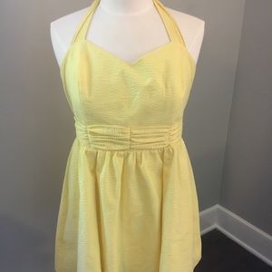 Yellow Seersucker Halter Dress